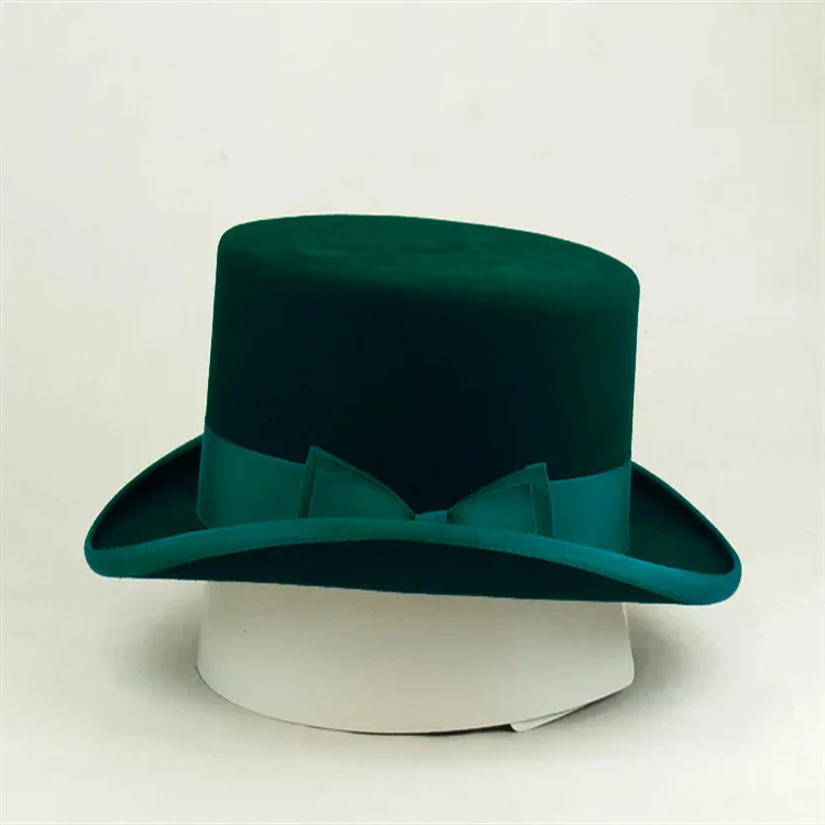 

Flat-Top Sheepskin Hat Solid Color Sheepskin Felt Hat Pure Wool Felt Hat with Ribbon Decoration