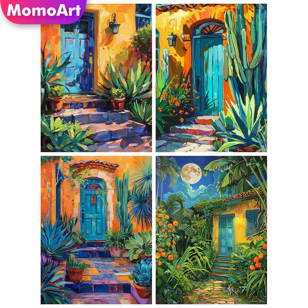 

MomoArt картина маслом по номерам дверной пейзаж 4 шт. рисунок по номерам кактус сад DIY без рамки дом гостиная художественное ремесло