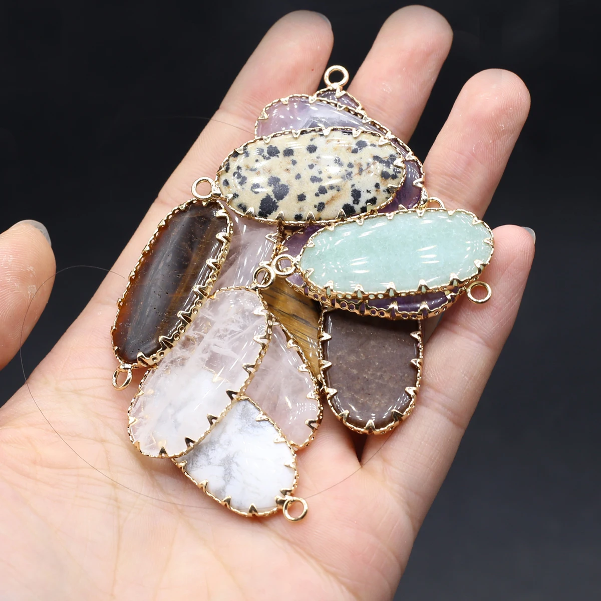 10PCS Wholesale Natural Semiprecious Stone Random Color Oval Fashion Pendant Jewelry Making DIY Necklace Earrings Accessories