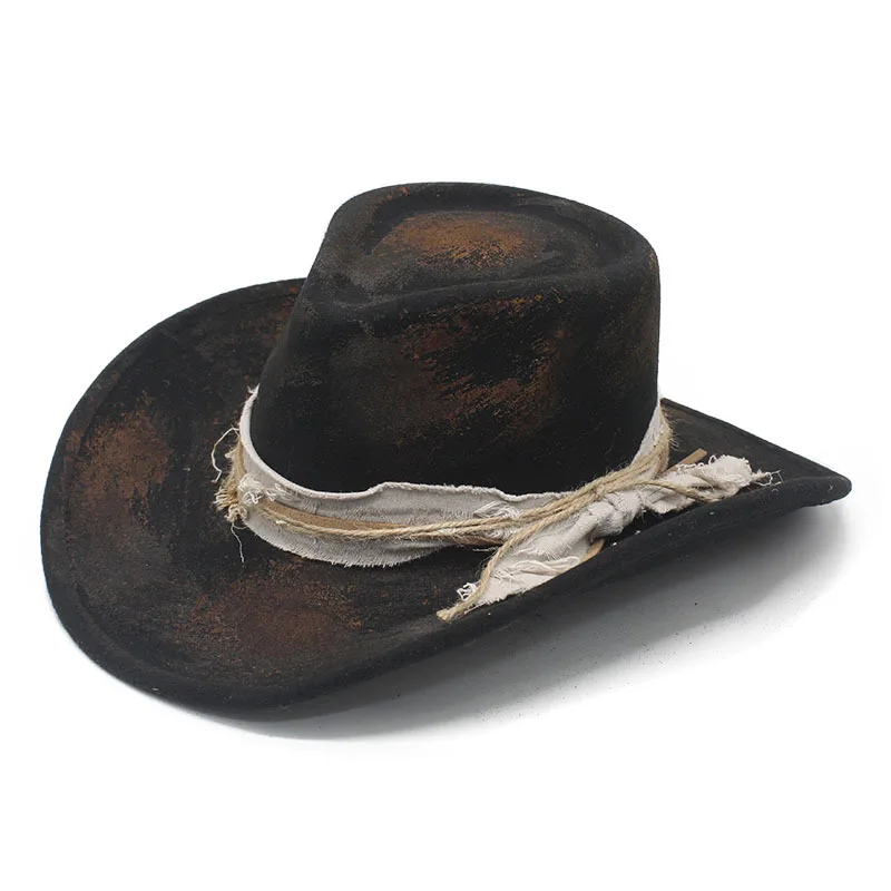 New Vintage-style Western Cowboy Hat, British Felt Hat, Large Brim Sunshade Gentleman's Hat With A Burnt-out Design