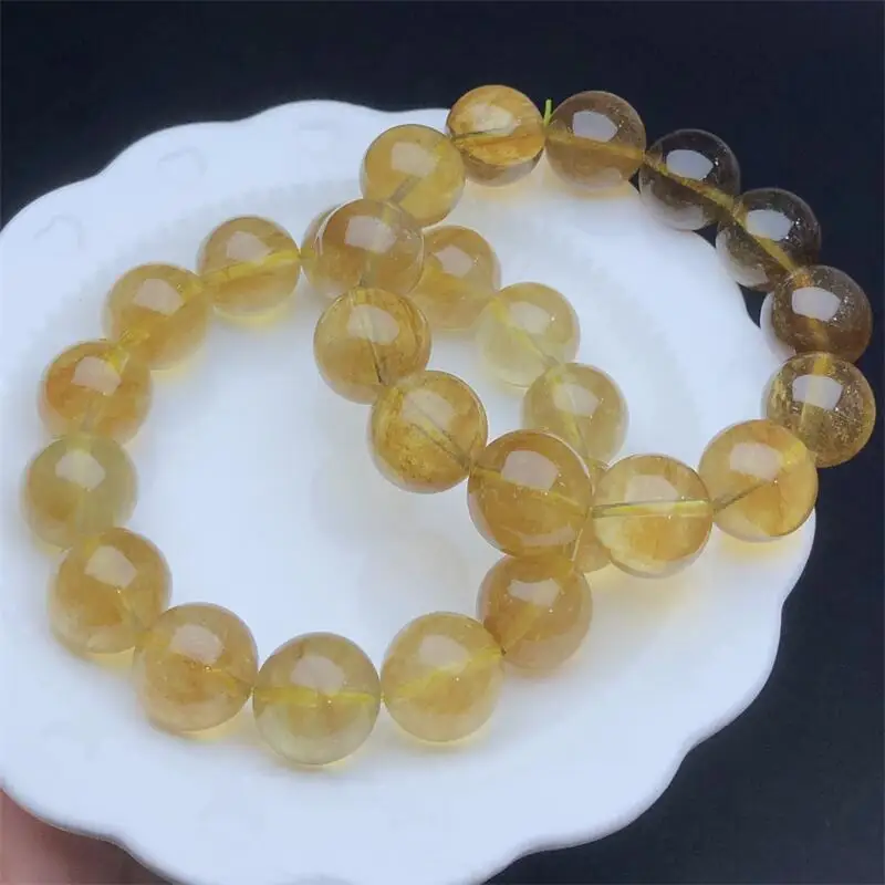 14MM Natural Golden Aquamarine Bracelet Colorful Gemstone Bead Strings Fashion Beautifully Jewelry For Men And Women 1PCS