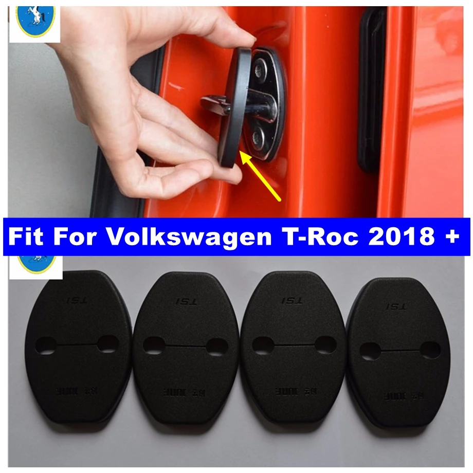 Black Car Inner Door Lock Buckle Protector Cover Decor For Volkswagen T-Roc T Roc 2018 2019 2020 2021 2022 Interior Accessories