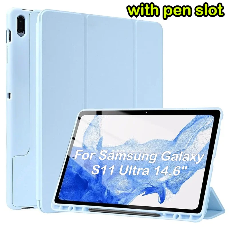 2025 Smart Funda for Samsung Galaxy Tab S11 14.6 S8 S10 S9 Ultra 14.6 X910 X916 X918 Lite FE Plus 13.1 12.4 11" Pen Holder Cover