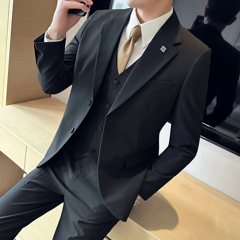 Europe and The United States British Style Suit Three-piece Suit Men's Summer Thin Two-button  Three-piece Suit Men's Suit.