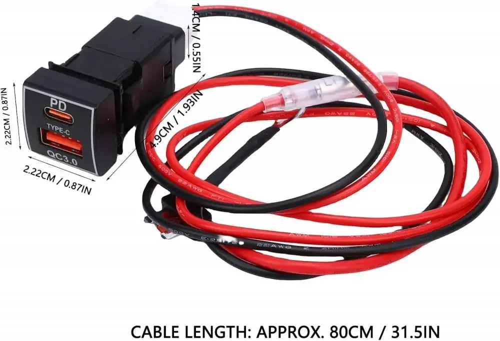 Kebidumei 12V/24V Auto-Ladegerät PD QC3.0 Ladebuchse Stromadapter USB-Anschluss mit Kabel LED-Licht für Toyota Auto-Zubehör – Detail 9