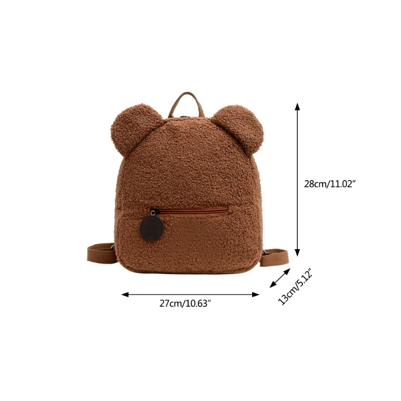 Mochila feminina lã sherpa E74B, bolsa pelúcia fofa, mochila viagem infantil, mochila peluda