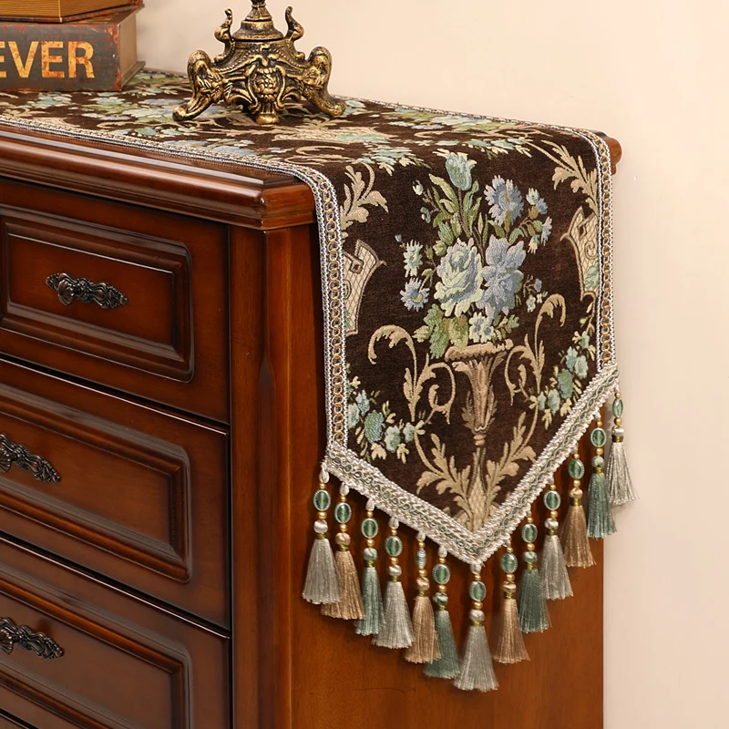 Long Strip Table Runner Dining Room Coffee Table Cover TV Cabinet Towel Home Decoration Luxury Jacquard Embroidery Table Runner