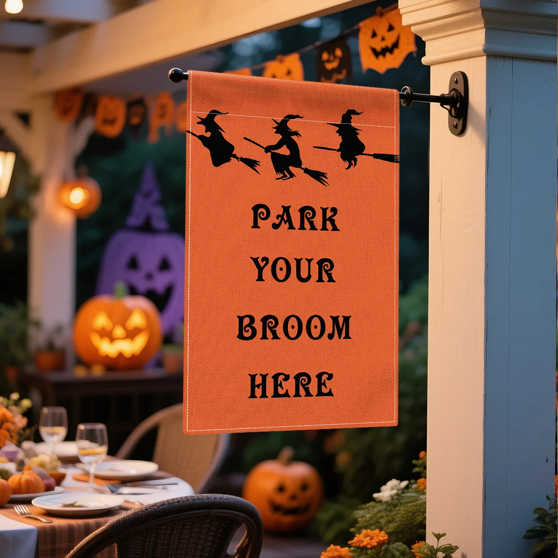Halloween Forest Witch Hanging Flags Garden Flag Banner Double Sided Faux Linen Funny Yard Decoration for Outdoor Welcome
