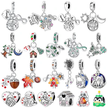 925 argent Sterling arbre de vie de famille pendentif de noël breloque ajustement 4MM trou diamant bracelets à breloques femmes bijoux à bricoler soi-même cadeau