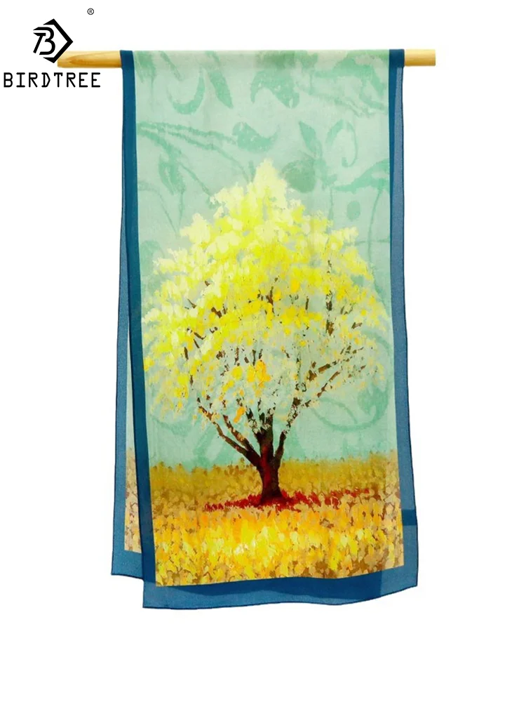 

Birdtree, 100%Real Slik Elegant Scarf, Women Wealth Tree Printed, Mom Gifts Versatile Fashion Scarves, 2024 Summer New D45476QM