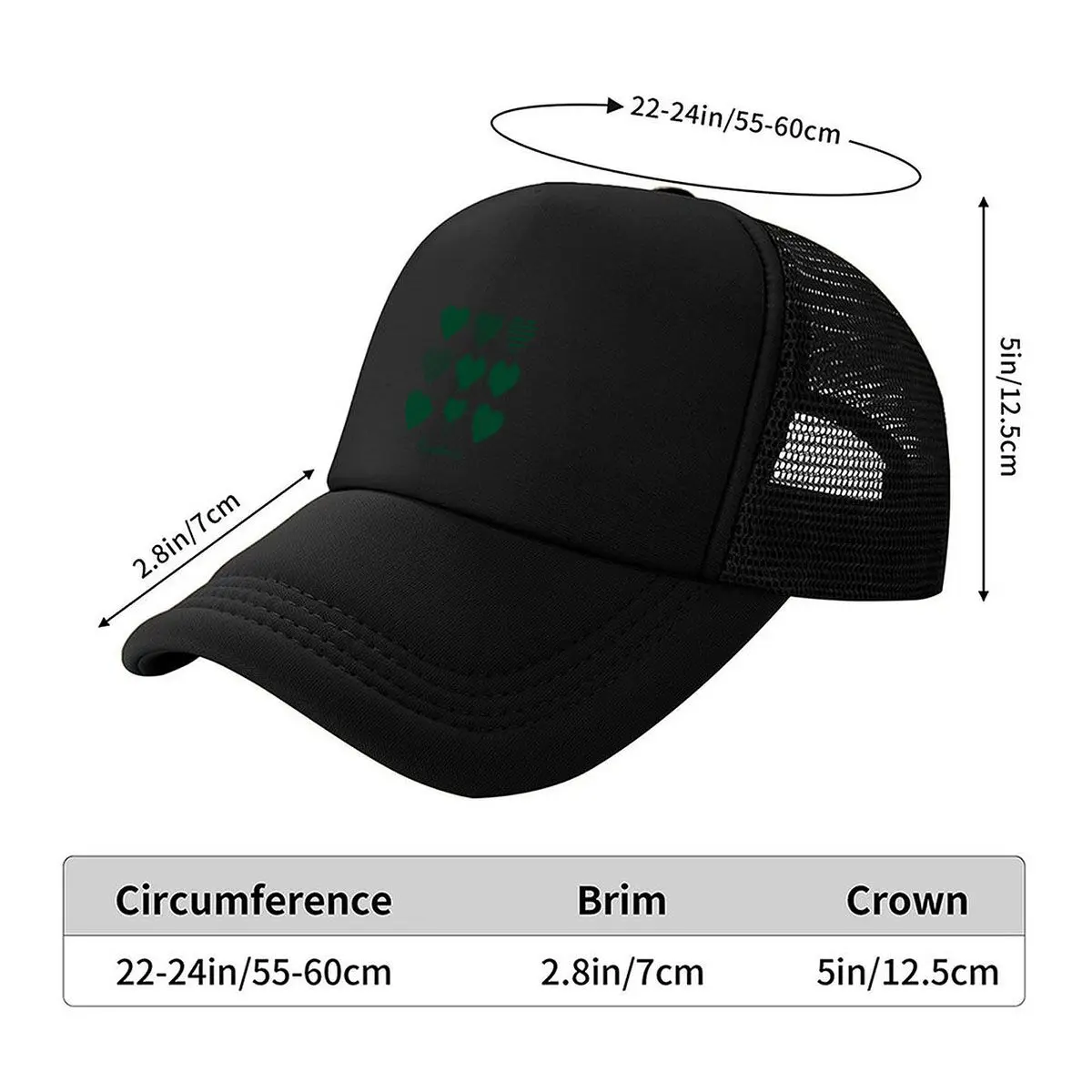 Kirishima Green Hearts Set Pixel Striped Polka Dot Heart Pattern Mesh Baseball Cap Hip Hop Dad Hat For Womens Unisex Female