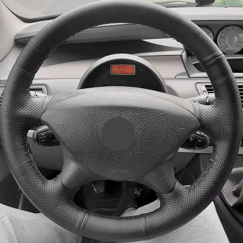 For Citroen C5 2001-2006 Xsara Picasso Berlingo Peugeot Partner 2003-2008 Car Steering Wheel Cover Black Microfiber Leather Trim