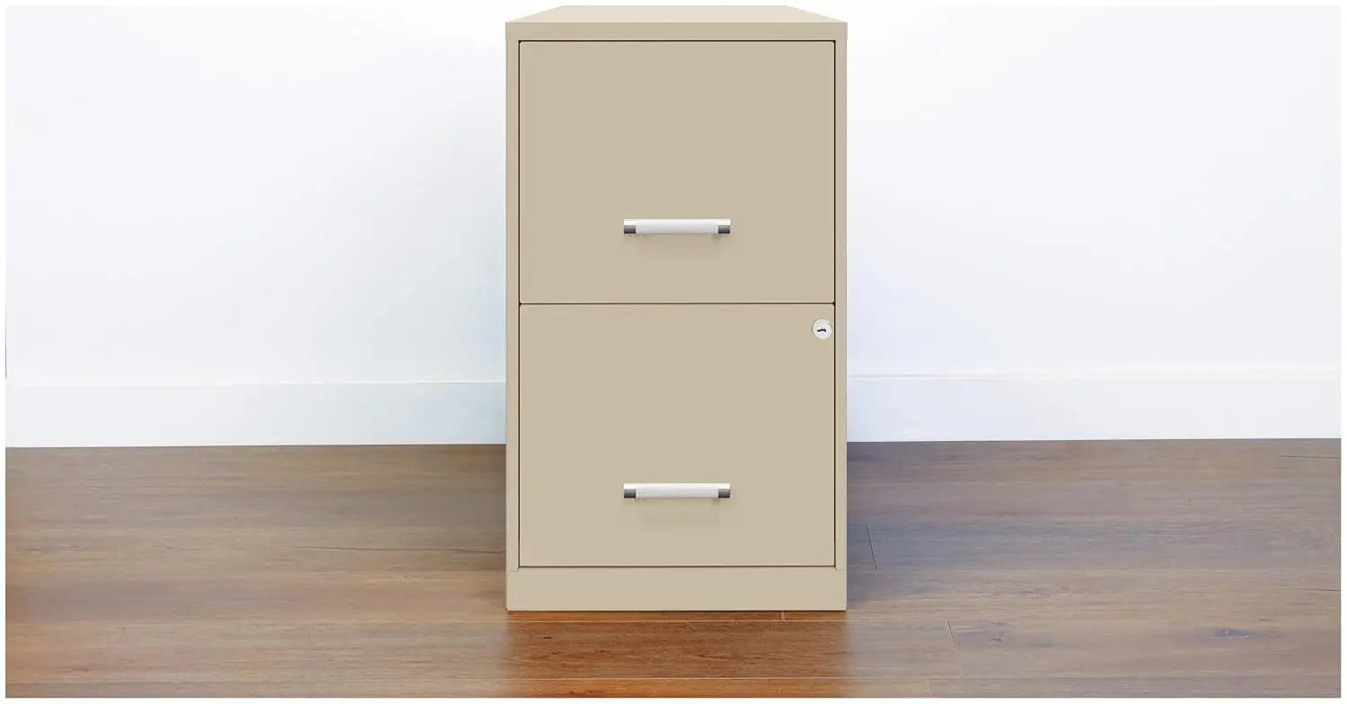 2-Drawer Vertical File Cabinet, 18 Inch Deep Steel Storage with Lock for Home Office, Putty, Customized
