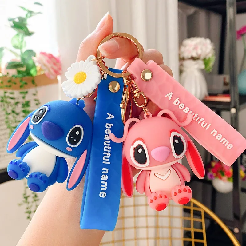 New Cute Anime Figure Keychain Lilo & Stitch PVC Doll Keyring Ornament Key Chain Wholesale Car Pendant Kids and Girls Toys Gifts