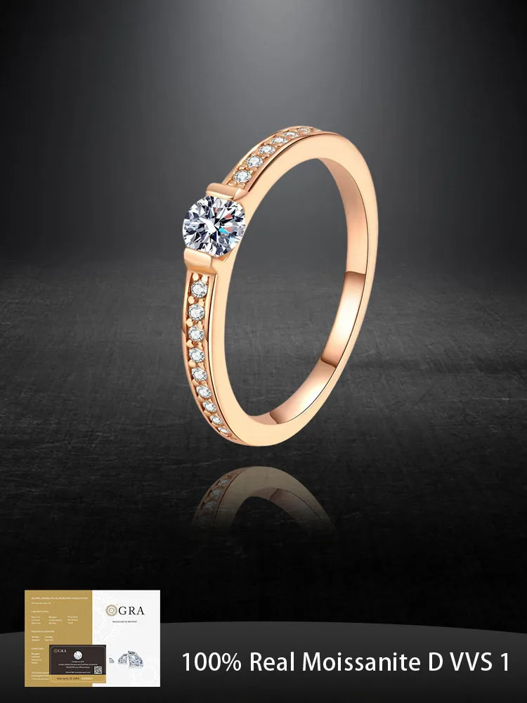 

925 sterling silver moissanite ring VVS1 women's fashion luxury ladies exclusive bride champagne gold high end jewelry