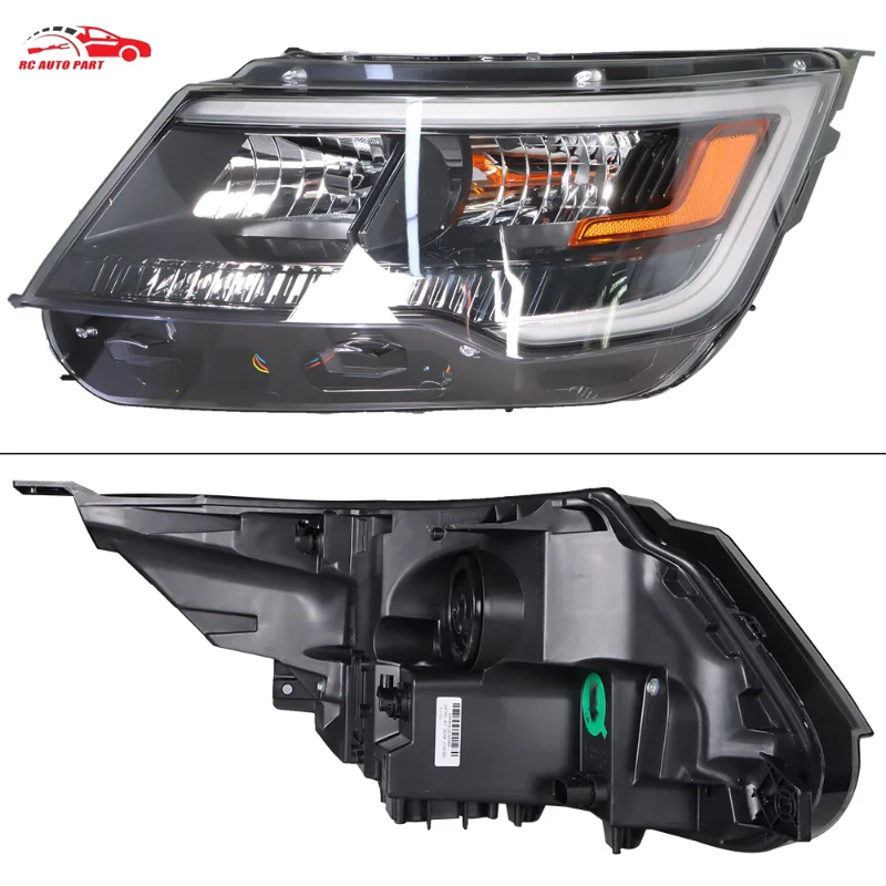زوج هالوجين مع مصابيح LED DRL الأمامية لـ 2016-2019 Ford Explorer أسود يسار + يمين
