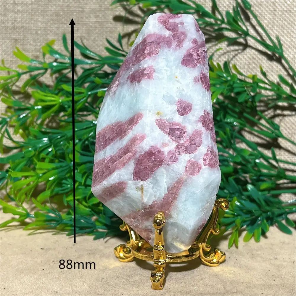 Natural Crystal Pink Tourmaline Raw Stone Specimen Quartz Reiki Minerals Healing Gemstones Stripe Home Decoration+Stand