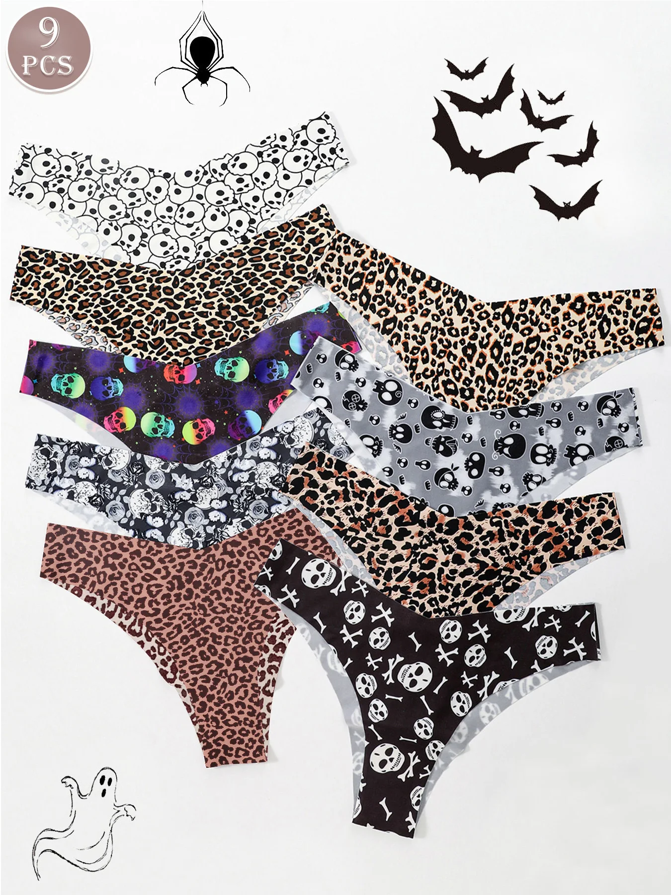 طقم مكون من 9 قطع من سراويل داخلية مثيرة للهالوين وطبعة الفهد، مقاس نحيف، مريحة ومرنة، بسيطة بدون خياطة #3
