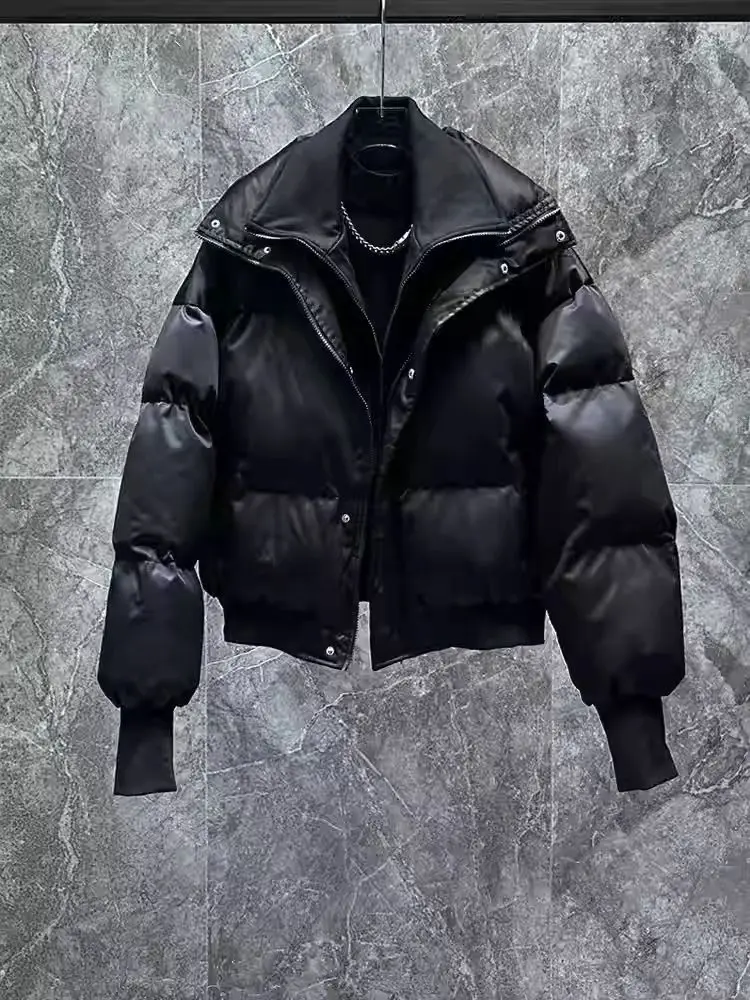 

Loose Fit Short Thickened Cotton Jacket Stand Collar Bread Style Warmth Youth Casual Fashion Outerwear for Winter Season