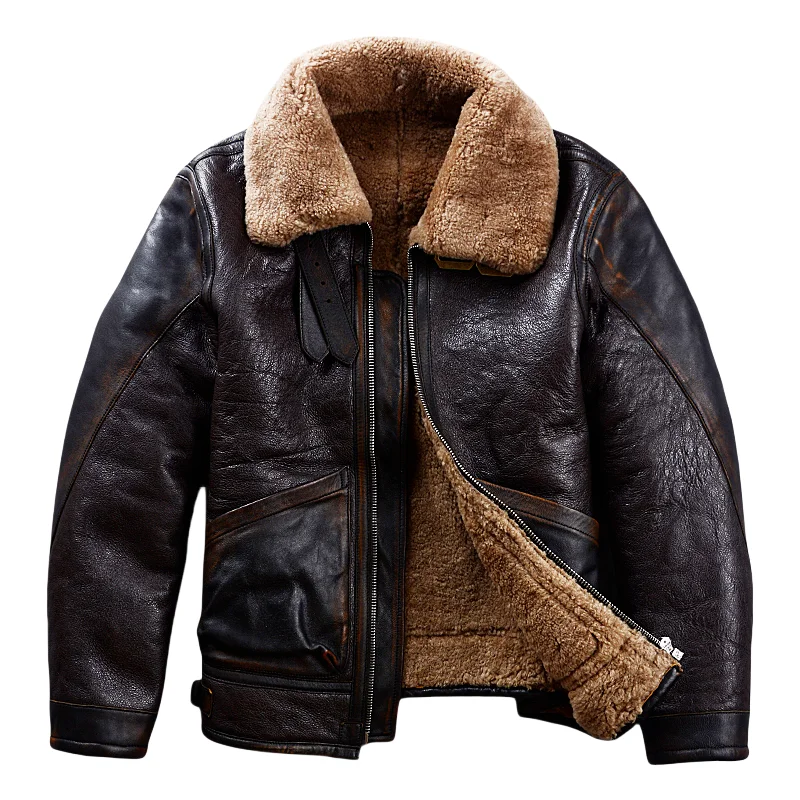 Dark Brown Winter Shearling Jacket Men Retro Vintage Style Plus Size 6XL Genuine Natural Thick Sheepskin Warm Leather Coat