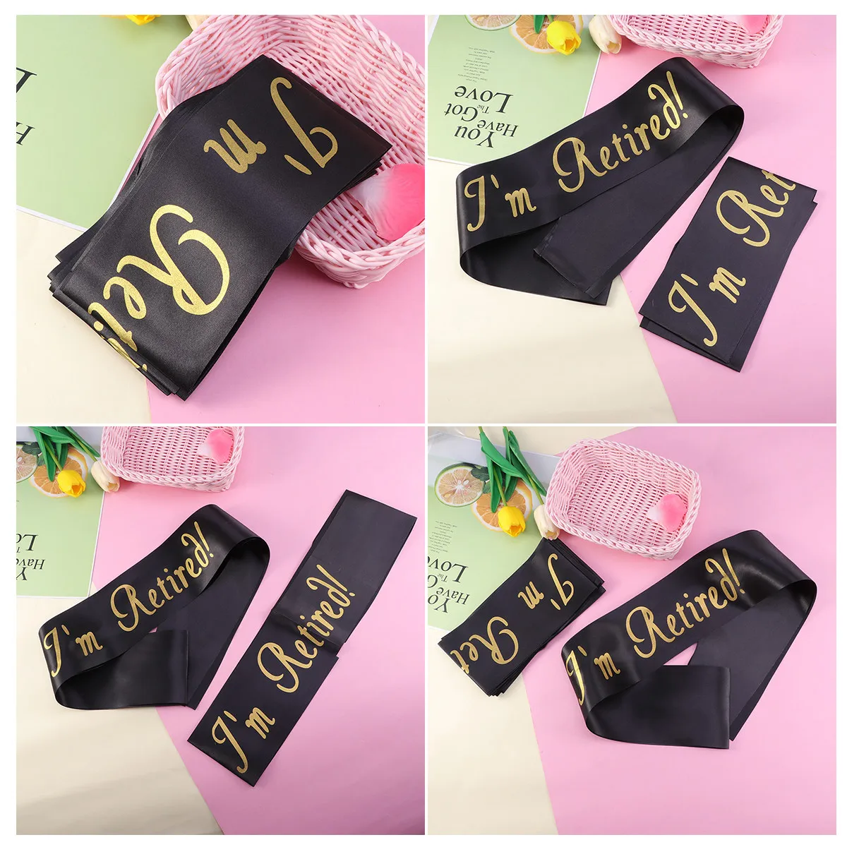 

6Pcs Sash Black Gold Lettering Party Decoration for Retirement Celebration Gift Accessory Unisex One Size Fits Most