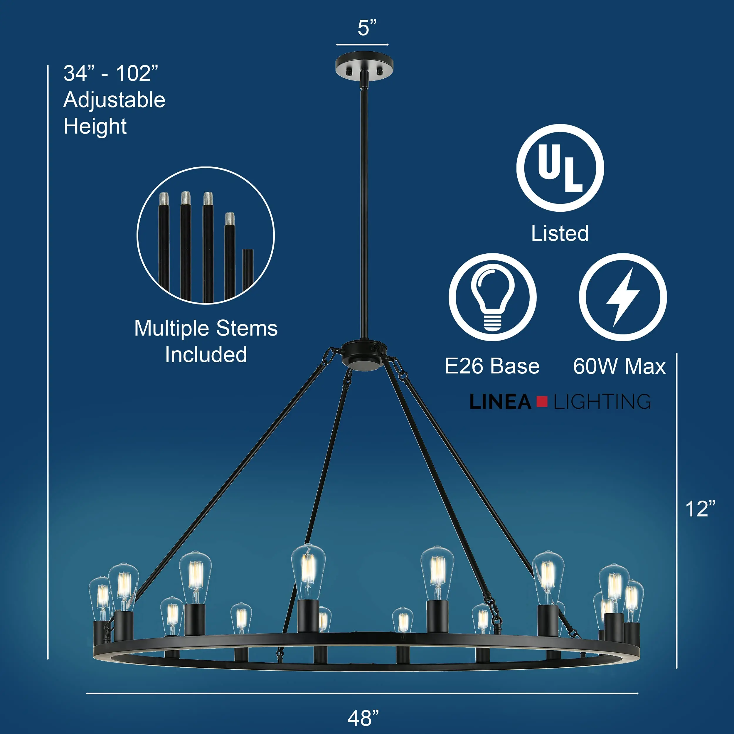 Imagem -04 - American Farmhouse Chandelier in Black Wagon Wheel Chandelier Sala de Estar Quarto Cozinha Iluminação Doméstica Decoração