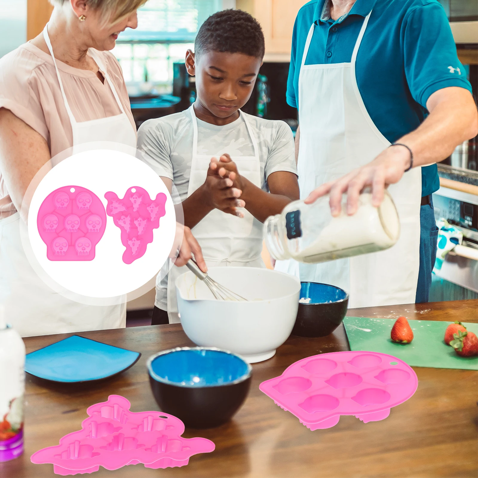 

2pcs Halloween Silicone Mold Creative Baking Mould Cake Making Tool Easy Clean Eco-Friendly Halloween Theme Cake Pan
