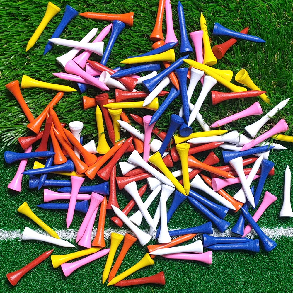 100 Pcs Natural Wood Golf Tees Mixed Color Assorted Sizes Bulk Tee Pegs Eco Friendly Hardwood Golf Accessories