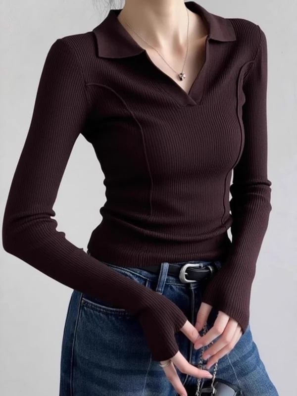 

Карамельный вязаный удлиненный топ-база для женщин, осенне-зимний, больших размеров, облегающий, приталенный, для ношения под одеждой