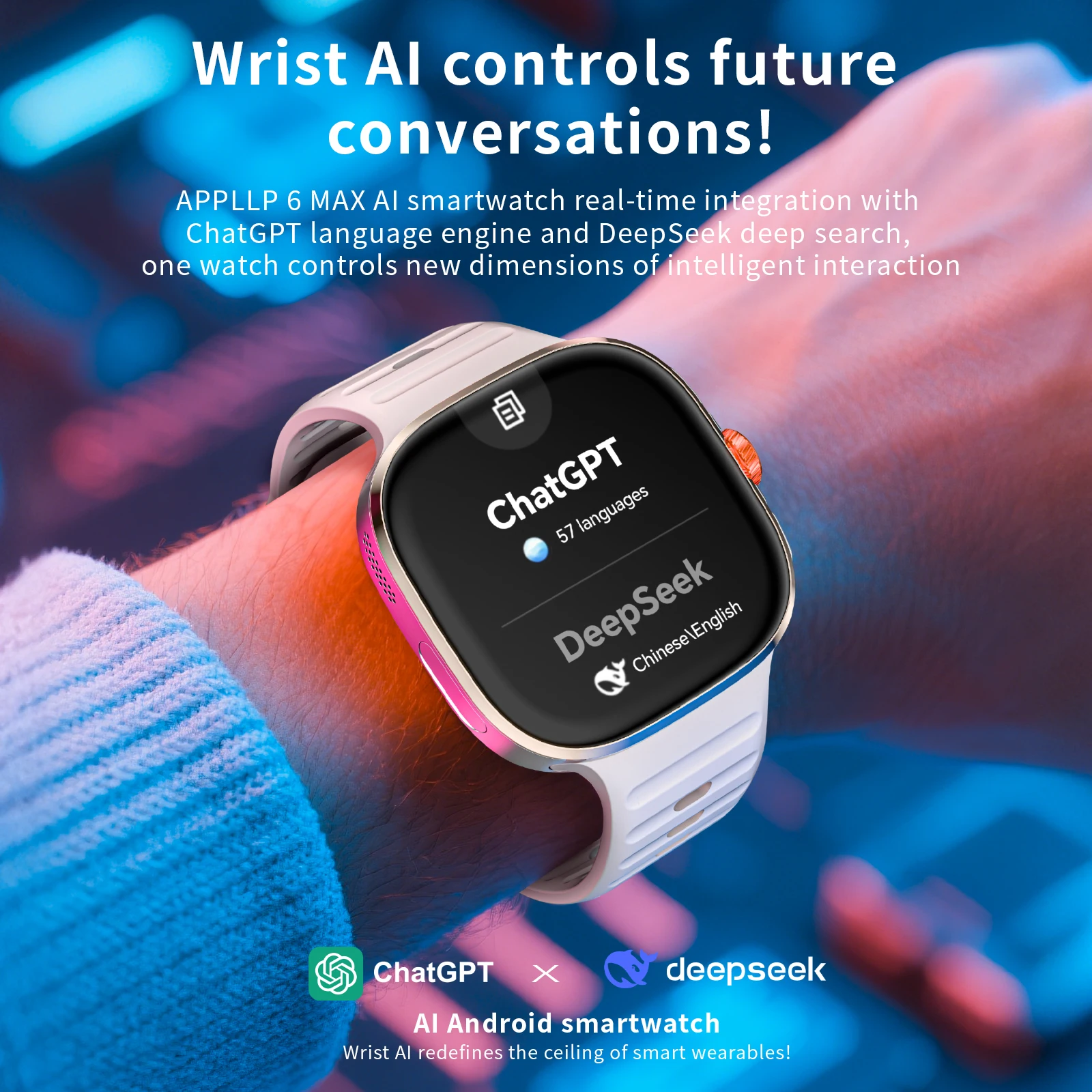 LOKMAT New APPLLP 6 MAX Android Smart Watch Phone Amoled Touch Screen Rotating Camera AI Translation Function Chatgpt