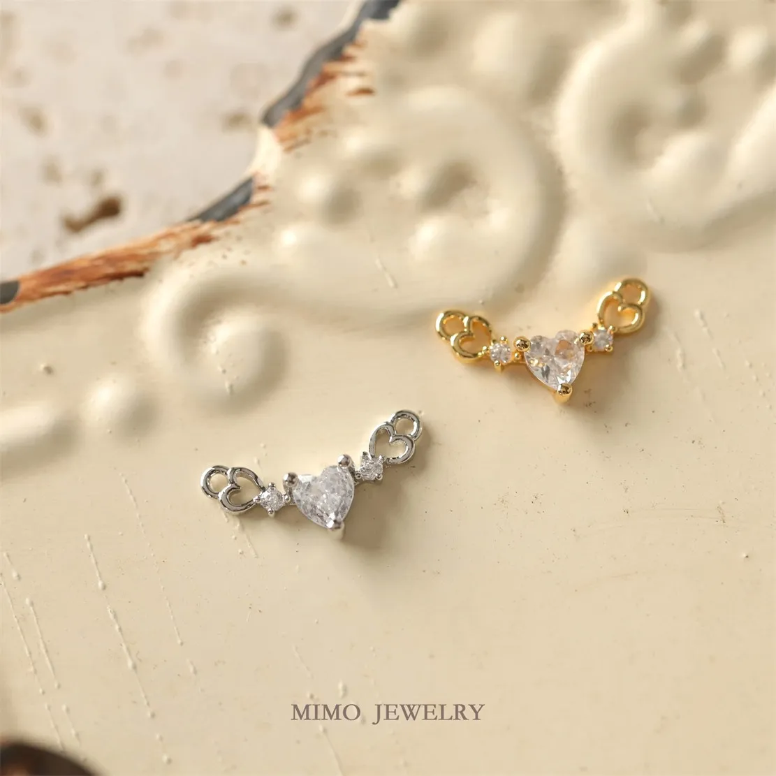 

1PCS DIY Handmade Accessory Made Copper Plated with Real Gold Exquisitely Hollowed-out Heart-shaped Zircon Double Pendant