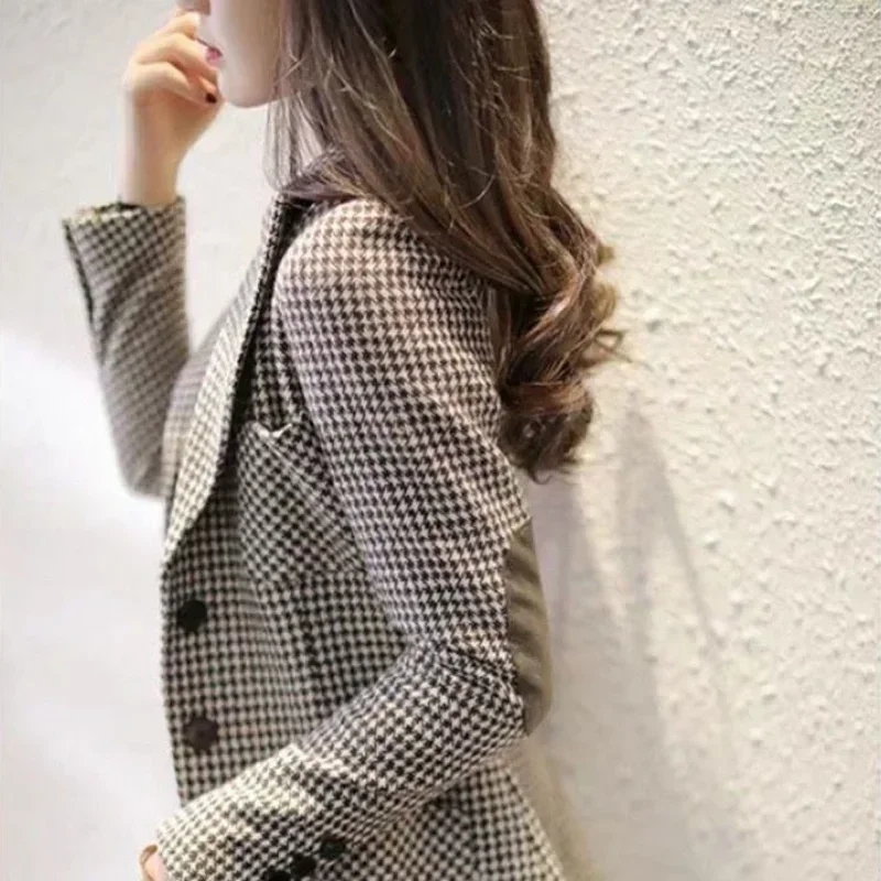 Slim Coats for Women Clothes Blazer Woman Tweed Wool & Blend Check Jacket Outerwears Plaid Korean Style Simple Cheap Stylish