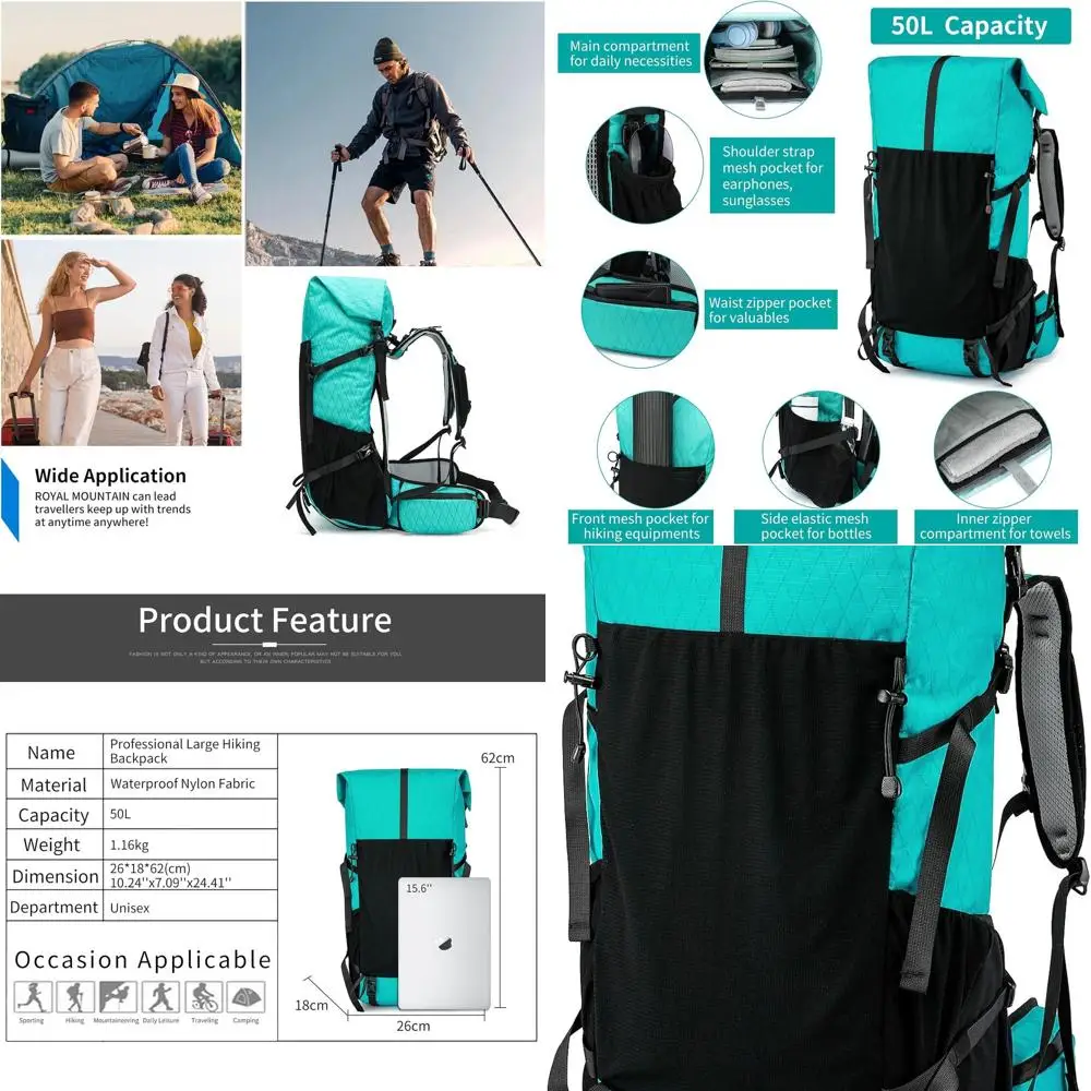 Mochila de senderismo, bolsa de senderismo de capacidad Extra grande de 40L a 50L, mochila de Camping con marco interno, día deportivo ligero X-PAC mejorado