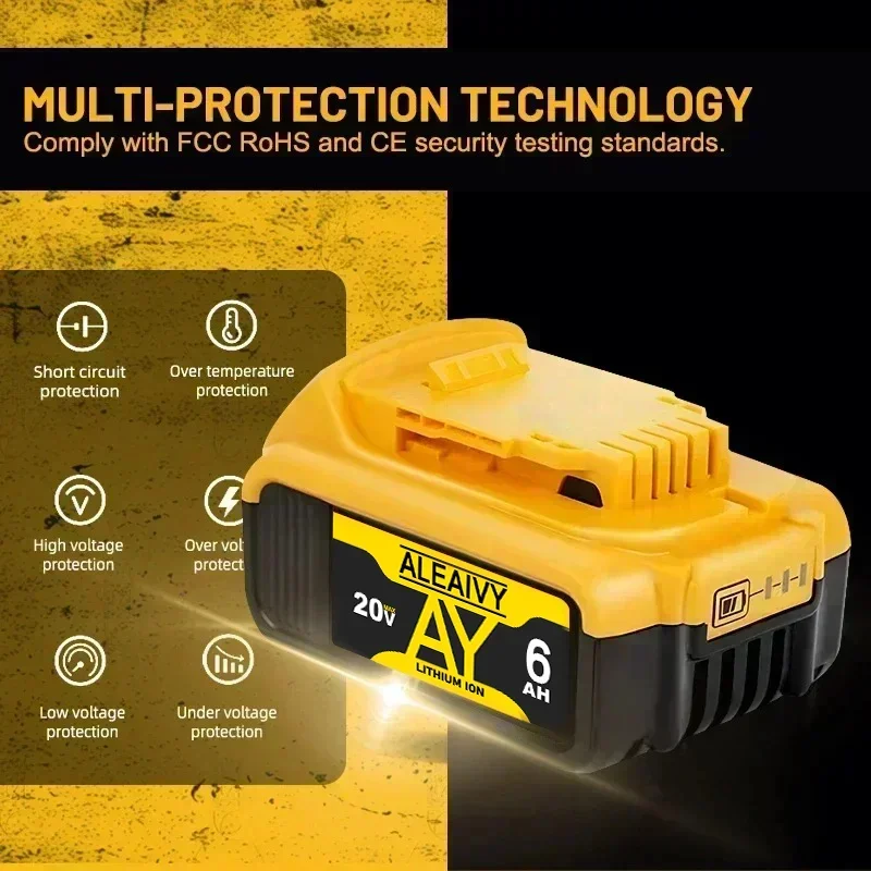 Pour batterie Lithium-Ion DEWALT 20V MAX et Kit de chargeur rapide 3A-outils électriques haute capacité, Compatible avec DCB205/DCB204/DCB206