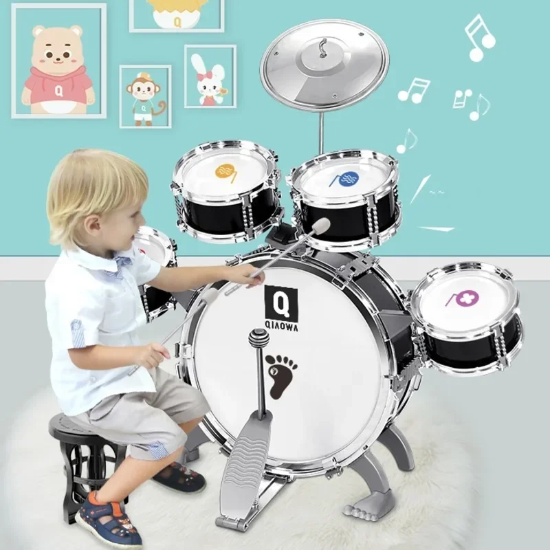 Children's Beginner Drumming Musical Toy Kids Jazz Drum Set Environmental ABS 1-3-5 Years Old Black Pink