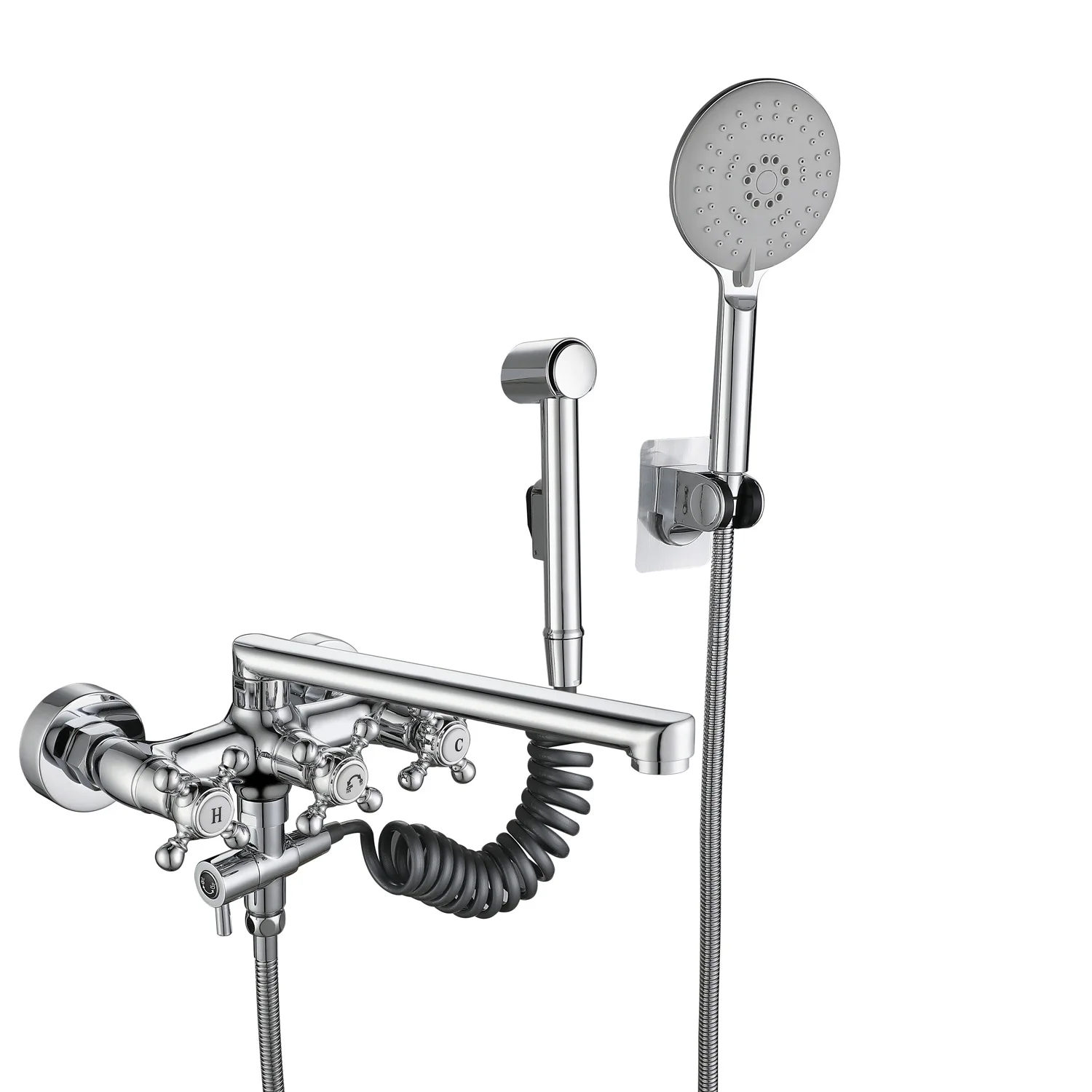 실버, 빈티지, 수도꼭지, 벽내장형, 회전식, 샤워기, 여성 세정용, 에어브러시