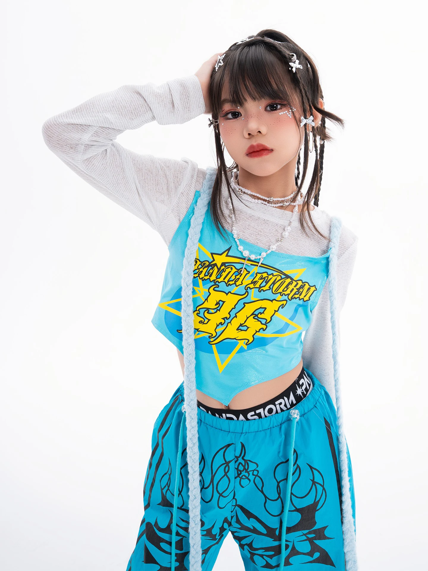 2025 neue Mädchen Jazz Dance Kleidung Rosa Blau Weste Hosen Kinder Team Hip Hop Leistung Outfits Mode Laufsteg Straße Tragen BL17519