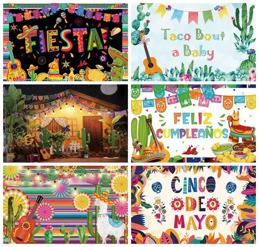 

Laeacco Mexican Fiesta Backdrop Summer Luau Cinco De Mayo Rustic Wood House Cactus Carnival Kids Portrait Photography Background