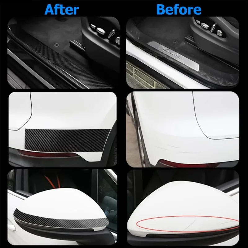 3D Nano Carbon Fiber Car Tape Black DIY Film Paste Protection Strip Car Door Sill Side Mirror Anti Scratch Tape Bumper Protector