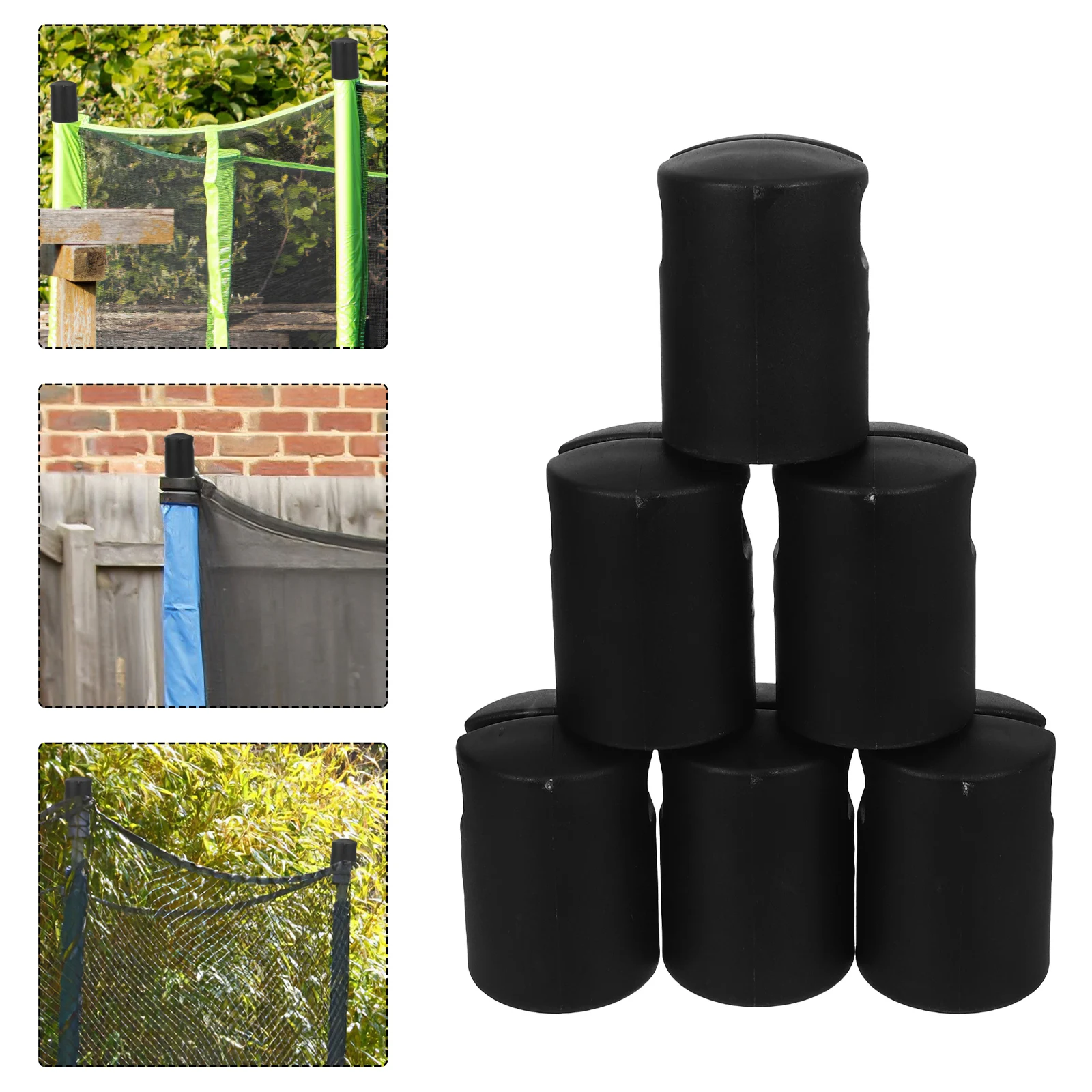 

6 Pcs Trampoline Fence Mesh Cap Enclosure Pole End Caps Cover Plastic Black for Poles