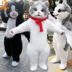 White Cat Fursuit Mascot Costume Inflatable Cartoon Husky Dog Cosplay Dress Suits For Walking Performance Animal Carnival Party