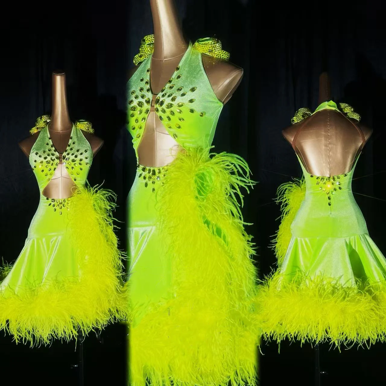 

Латинский танец AB Stone для женщин, взрослых и детей, элитная индивидуальная юбка из страусиных волос, большая распашная юбка, черное платье для выступлений в бассейне, самба