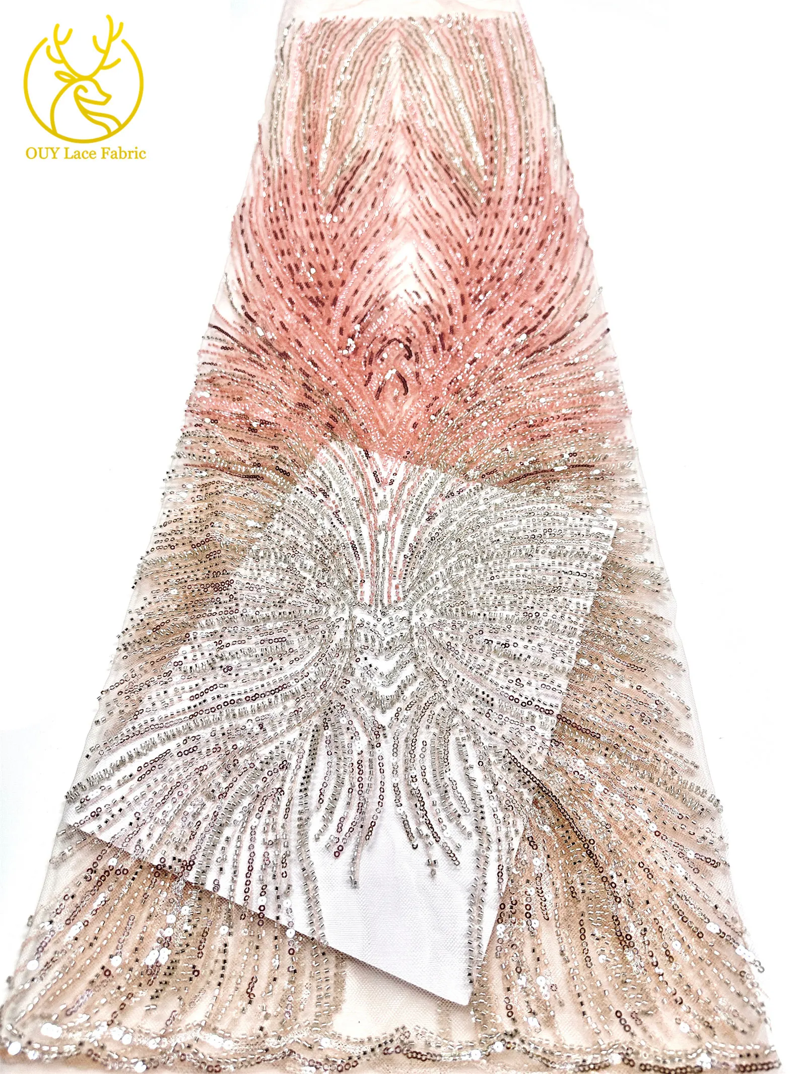 2026 Premium Spitze 5 Yards Französische Nigerianische Spitzenstoffe Afrikanische Pailletten-Perlen-Spitze für Damen Party Hochzeit Bankett – Detail 12
