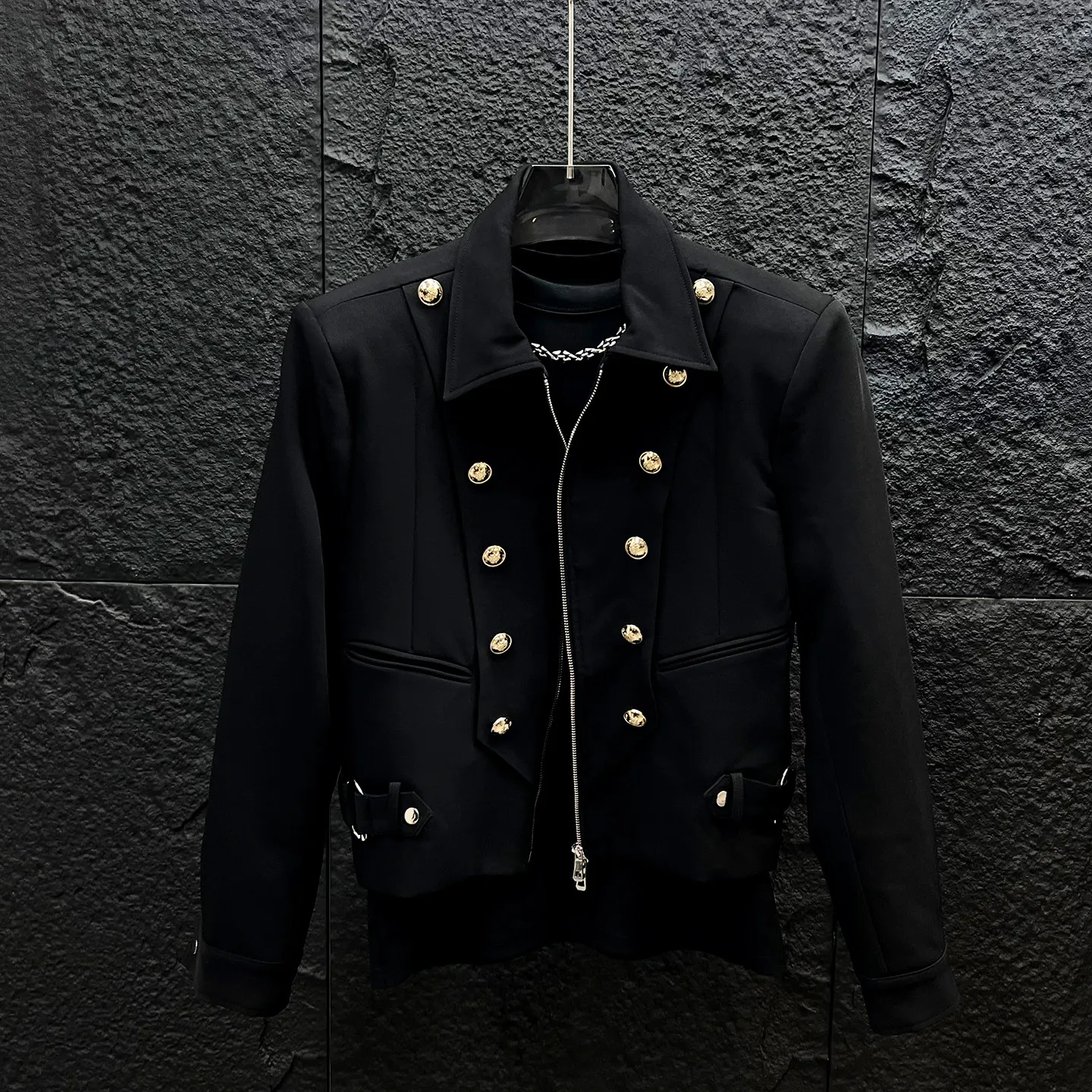 Military Cropped Jacket Multiple Buttons Deconstructed Autumn Zip Coat for Casual Dressing and City Nights