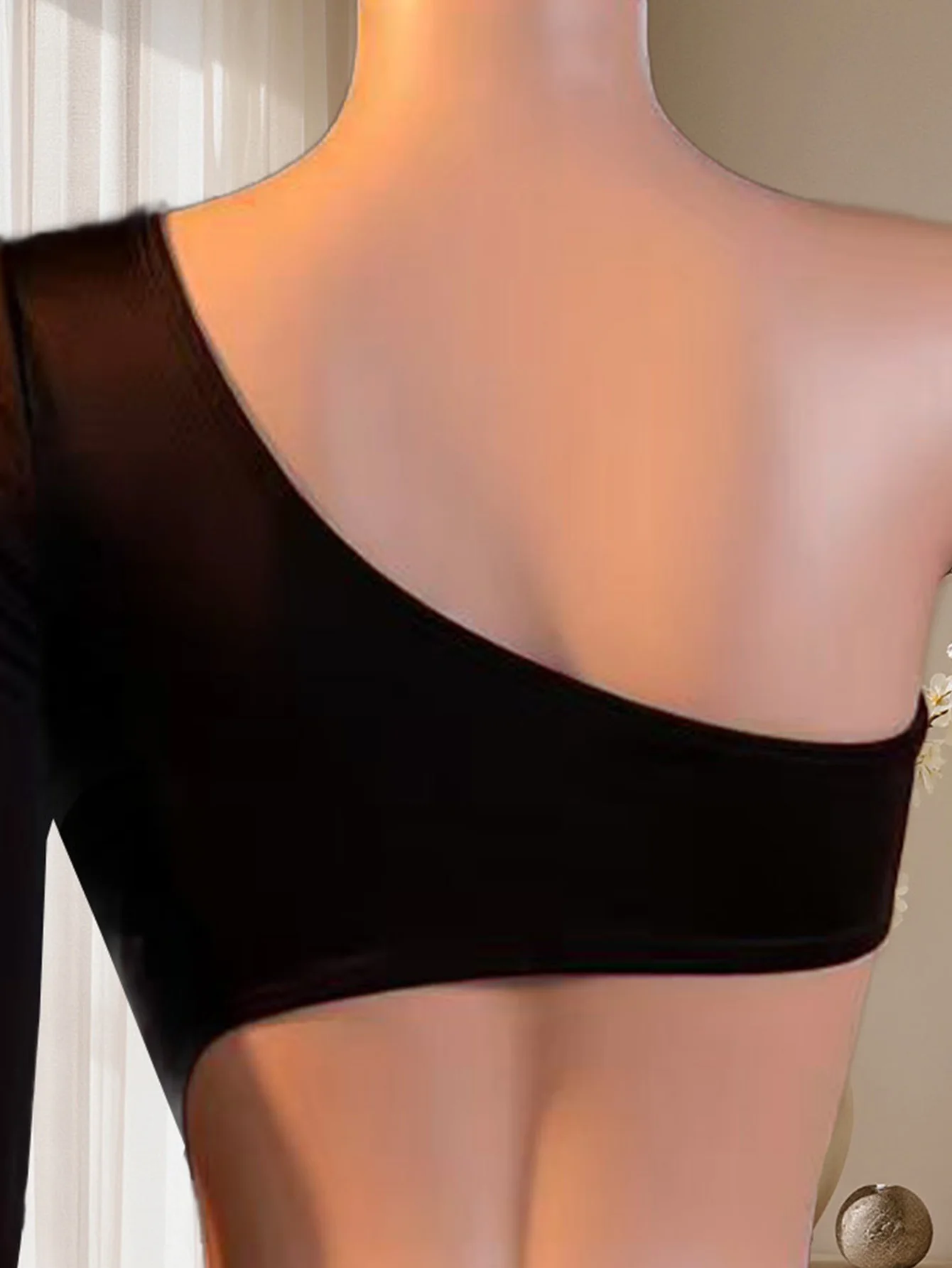 Women One Shoulder Long Sleeve Bodysuit Backless Double Waist Hollow Out Slim Sexy Lingerie Nightwear For Dating, Fit 88-132 Lbs view 4