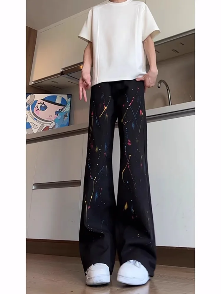 

Summer Thin High Waist Wide Leg Painted Dot Denim Jeans Women's Casual CleanFit Straight Micro Flared Pants Cotton Polyester