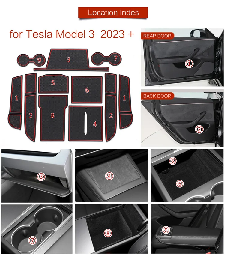 

For Tesla Model 3 Highland Console Door Mat Dust Proof Protective Pad Door Slot Mat Cup Groove Car Interior Accessories