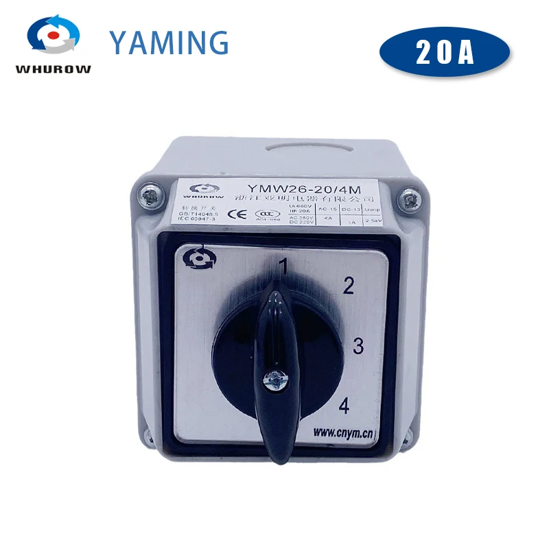 20A Universal Conversion Selector With Box LW26-20/4 Four Poles Rotation Selection Waterproof Control Circuit Cam Switch