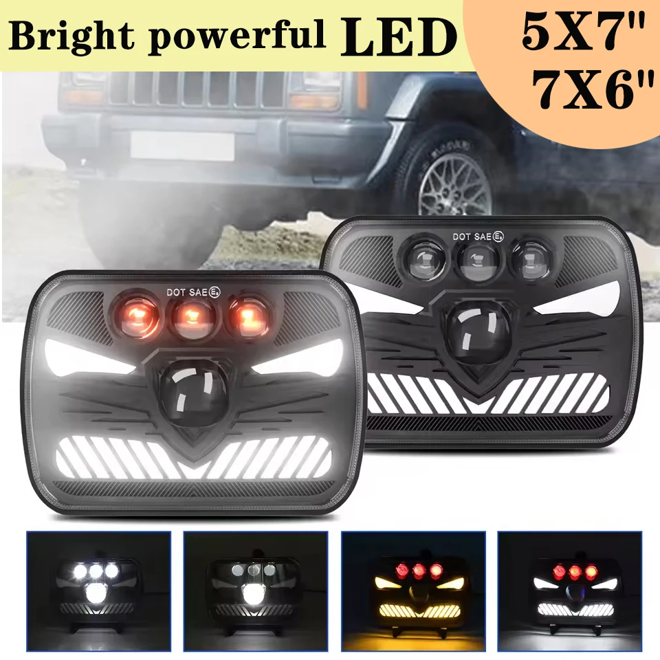 

5X7 дюймов 7x6 дюймов светодиодный квадратный фар Wrangler рабочий свет 80 Вт H4 высокая мощность 4 режима дальнего/ближнего света налобный фонарь 12 В 24 В