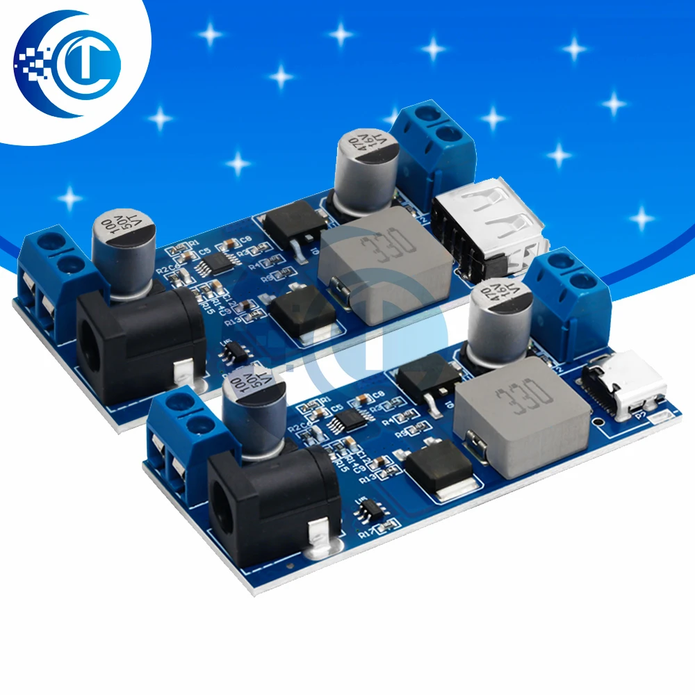 LM2596S 5A Buck Converter with USB Port 12V/24V to 5V Adjustable Step-Down Power Supply Module